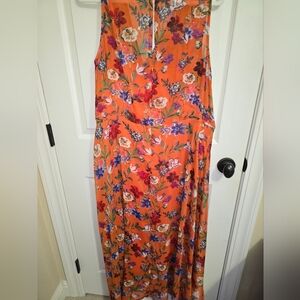 Calvin Klein Orange Blue Pleated Pencil Midi Dress